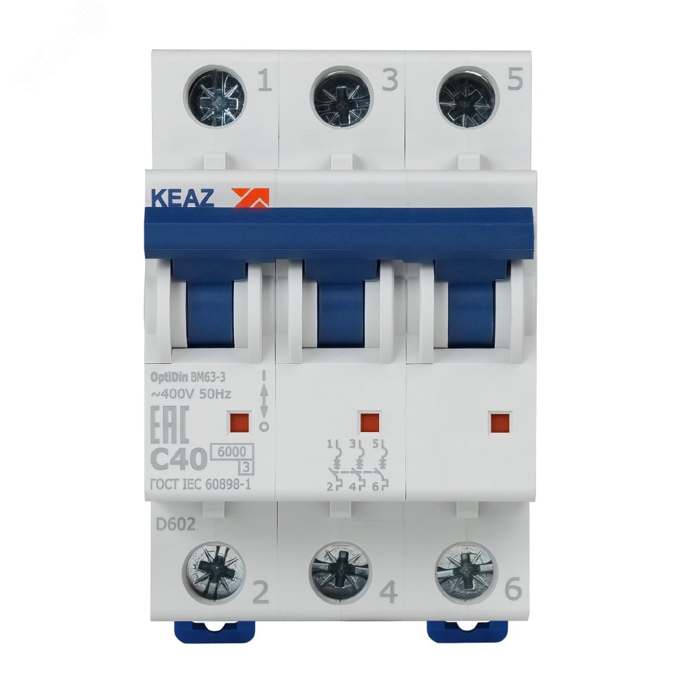 Выключатель автоматический модульный 3п C 40А 6кА OptiDin BM63-3C40-УХЛ3 КЭАЗ 260798