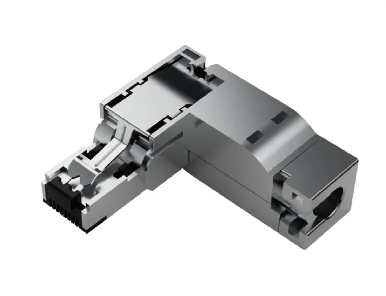 Разъем RJ45 на кабель RJ4504MMAFWIC05 - Разъем RJ45 на кабель, вилочный, угловой, 4 полюса, цинк