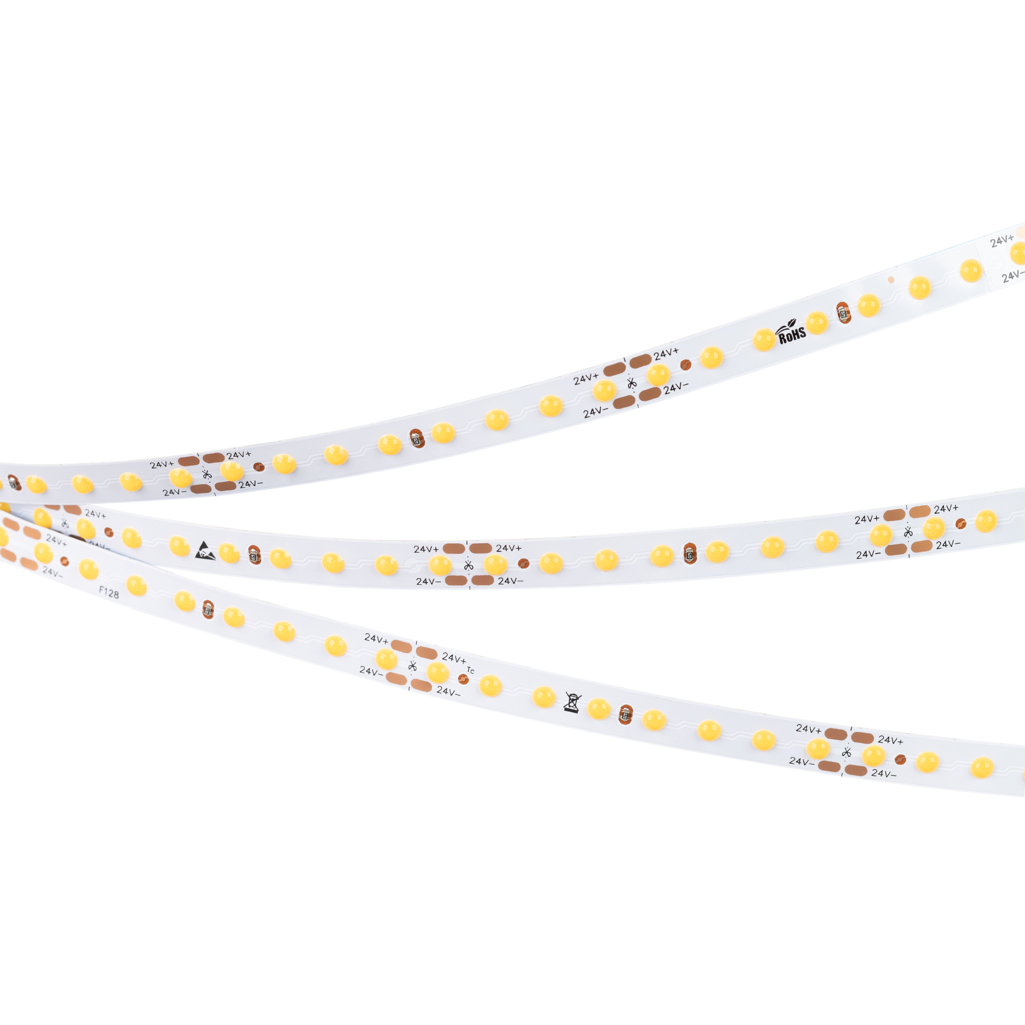 Лента DOT-X128-8mm 24V Warm3000 (11 W/m, IP20, 5m) 040235 - Лента DOT с видимой световой точкой. Светодиод Point Light, 128 шт/м (640 шт на 5 м), белая плата, ширина 8 мм, скотч 3M. Цвет ТЕПЛЫЙ 3000 K, цветопередача CRI>80, угол 145°. Питание 24 В, мощнос