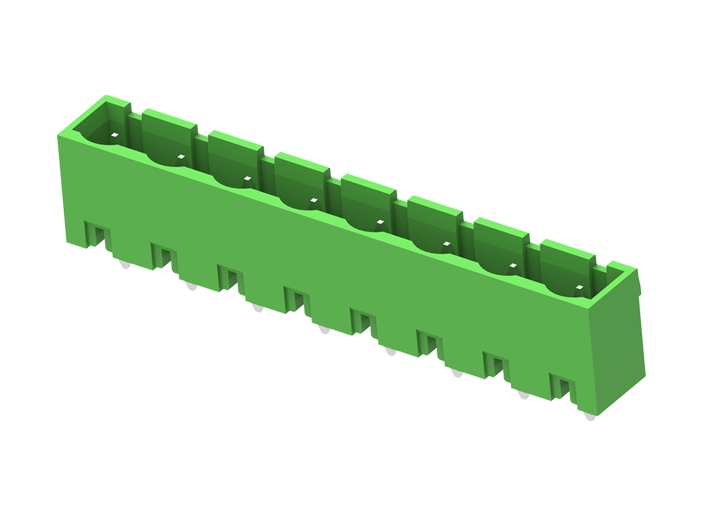 Вилочный разъем на плату MC-PA7.5V03-0002 - Вилочный разъем, вертикальный, на плату, шаг: 7.5 мм, 3 полюса, фиксация на плате пайкой, исполнение: стандартное, 320V, 18A, цвет: зеленый