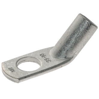 ТМЛС (45*)35-10 - Наконечник кабельный медный луженый стандарта «КВТ» кольцевой М10 с хвостовиком под 45° для опрессовки проводов сечением 35 мм2