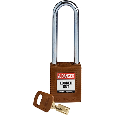 gws150247 - Замок SafeKey нейлоновый со стальной дужкой, высота дужки – 76 мм, диаметр дужки – 6.4 мм, нейлоновый корпус, размеры корпуса – 46х38х19 мм, цвет – коричневый, 1 шт/упак