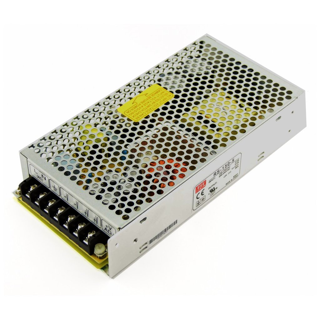 RS-150-5 - AC-DC, 150Вт, вход 88…264В AC, 47…63Гц / 248…373 В DC, выход 5В/26A, рег. вых 4.75…5.5 В , изоляция 3000В AC, в кожухе 199х98х38мм, -20…+70°С