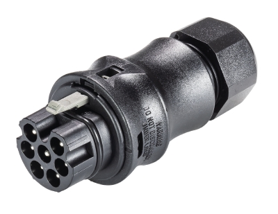 Разъем RST20I7S S1 ZR2 SW 96.072.4153.1 - Вилочный разъем на кабель диам. 10-14 мм, IP68(69k), 7 полюсов, винтовая фиксация провода, номинальные характеристики: 250/400V, 20A, цвет: черный, серия RST Classic