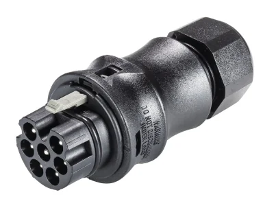 Разъем RST20I7S S1 ZR2 SW 96.072.4153.1 - Вилочный разъем на кабель диам. 10-14 мм, IP68(69k), 7 полюсов, винтовая фиксация провода, номинальные характеристики: 250/400V, 20A, цвет: черный, серия RST Classic