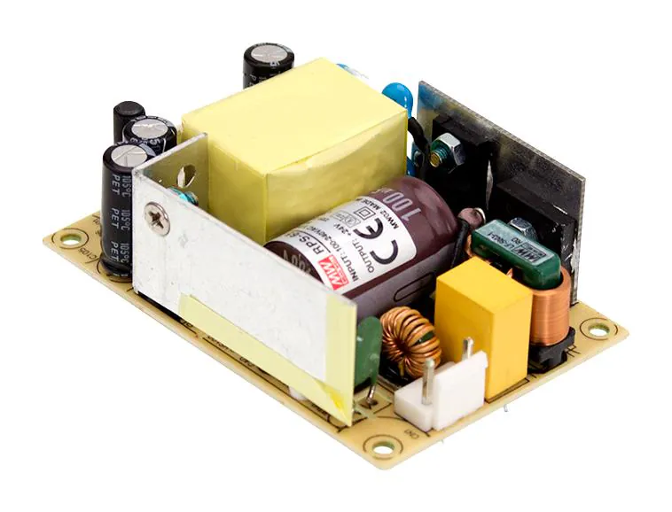 RPS-65-5 - AC-DC med, 50Вт, вход 80…264V AC, 47…63Гц, выход 5В/10A, рег.вых 4.7…5.5, изоляция 4000V AC, открытая плата 76.2х50,8х24мм, -30…+70°С