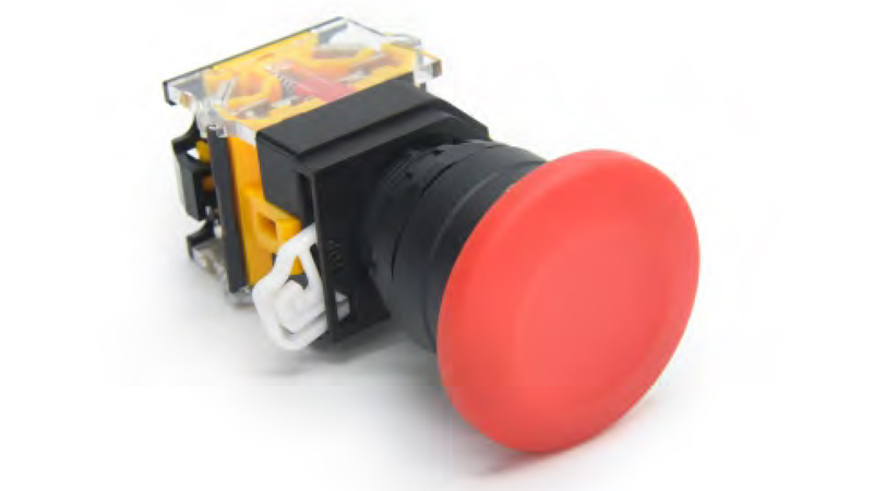 Кнопка  DT22A-ML11/RD - Кнопка управления в сборе, с блокировкой, 24 - 380VAC / DC, 0,6 - 10A, без подсветки, грибок, 1NO1NC, цвет: красный, диаметр отверстия: 22 мм, пластиковая обойма кнопки