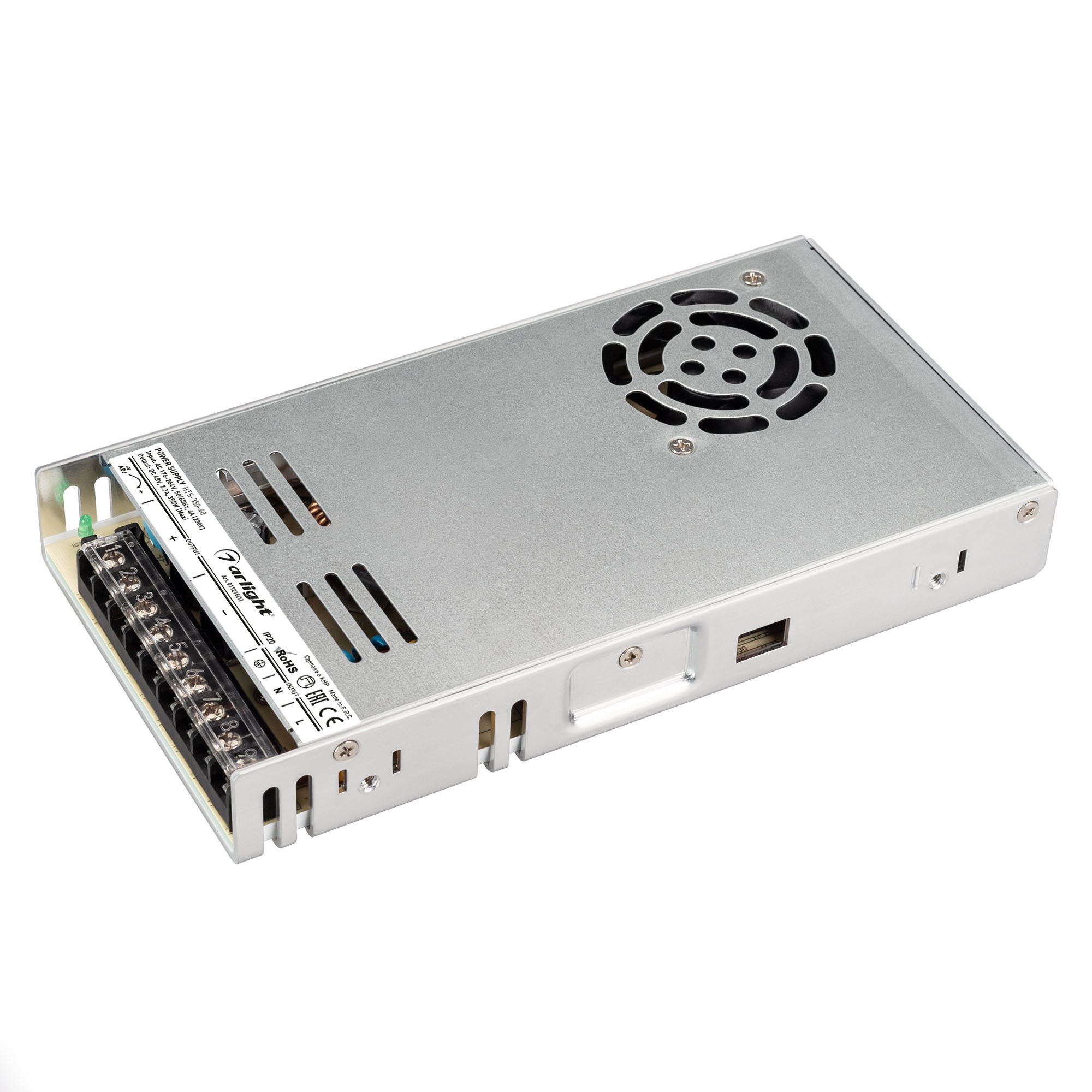 Блок питания HTS-350-48 (48V, 7.3A, 350W) 011215(1) - Источник напряжения с гальванической развязкой для светодиодных изделий. Входное напряжение 176-264 VAC. Выходные параметры: 48 В, 7,3 А, 350 Вт. Встроенный PFC >0,5. Негерметичный алюминиевый сетчатый