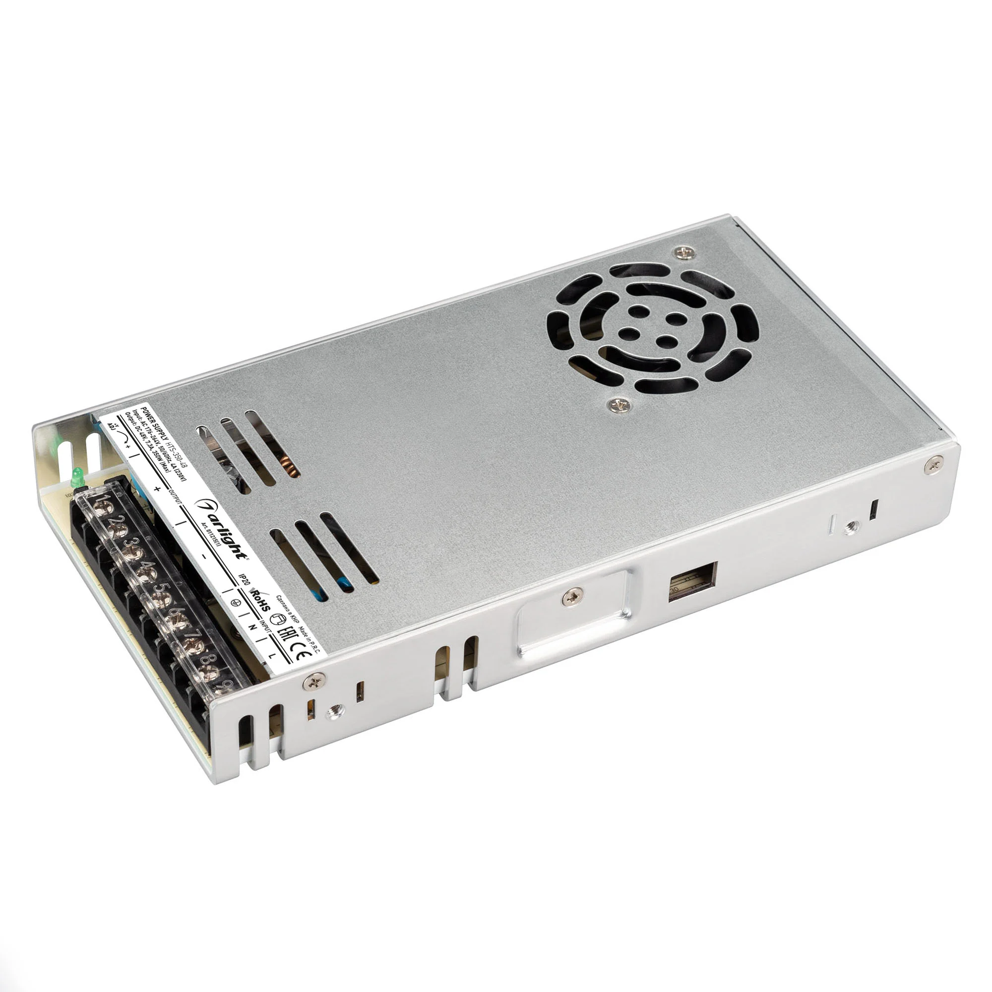 Блок питания HTS-350-48 (48V, 7.3A, 350W) 011215(1) - Источник напряжения с гальванической развязкой для светодиодных изделий. Входное напряжение 176-264 VAC. Выходные параметры: 48 В, 7,3 А, 350 Вт. Встроенный PFC >0,5. Негерметичный алюминиевый сетчатый