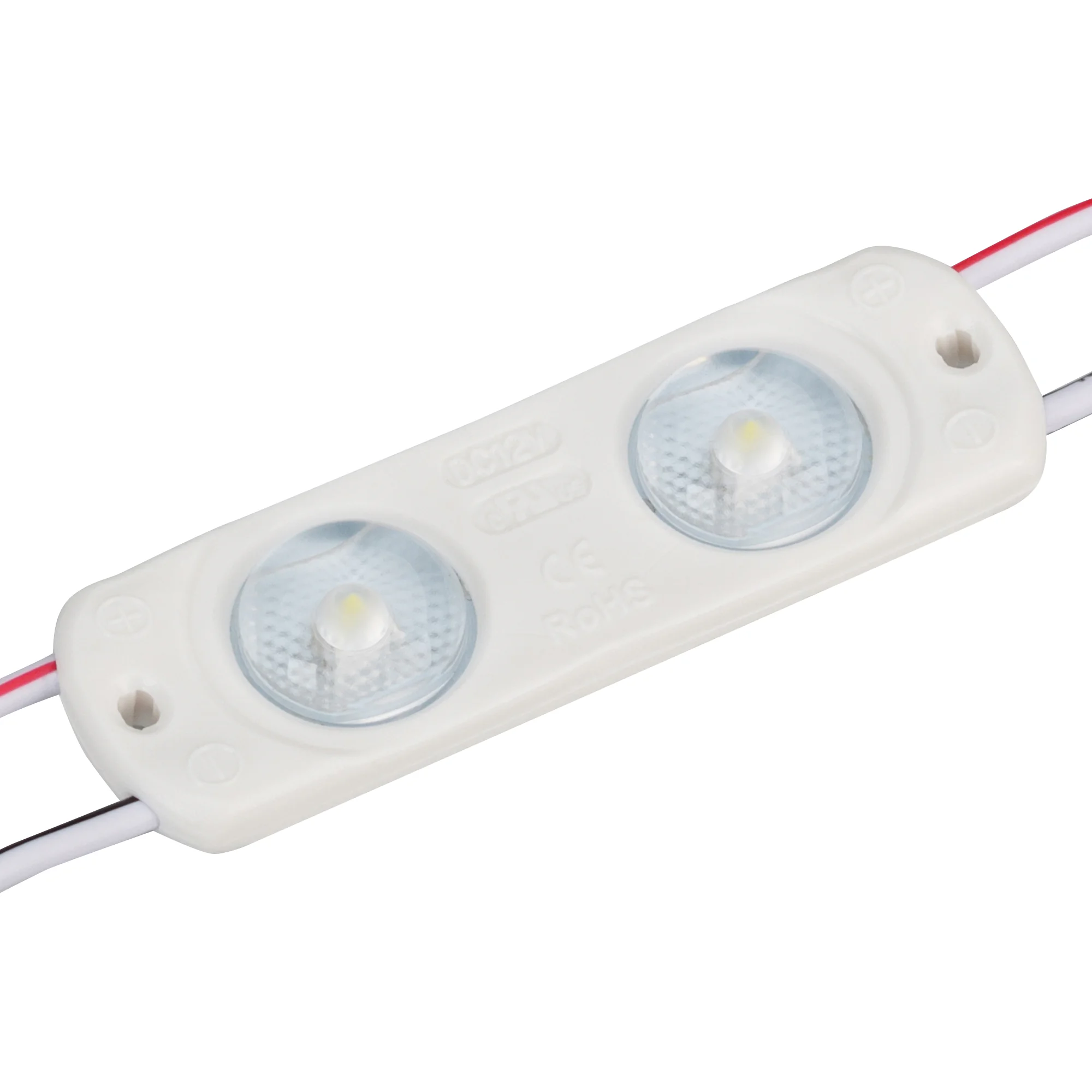 Модуль герметичный CRAFT-2835-2-12V White 170deg (56х17,5mm, 0.8W, IP65) 024838(1) - Герметичный светодиодный модуль IP65, БЕЛЫЙ 6500–7000 К, напряжение 12 В, мощность 0.8 Вт, св. поток 80 лм, 2 светодиода SMD 2835, угол 170°. 20 шт на проводе, расстояние