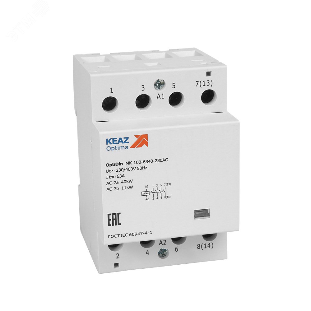 Контактор 230В AC НО НЗ 100А OptiDin MK-100-10011-230AC 321239