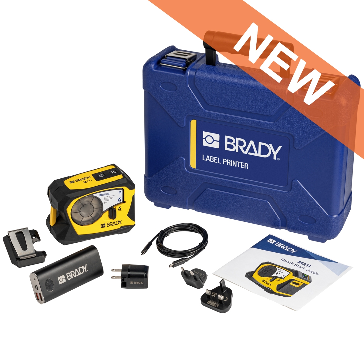brd170390 - Принтер BRADY M211-KIT-EU-UK-US. Комплект портативный принтер M211 в жестком кейсе. В компл.: Принтер M211, жесткий кейс, M21-750-499, краткое руководство пользователя, шнур питания переменного тока с вилками ЕС, Великобритании и США, Зажим дл