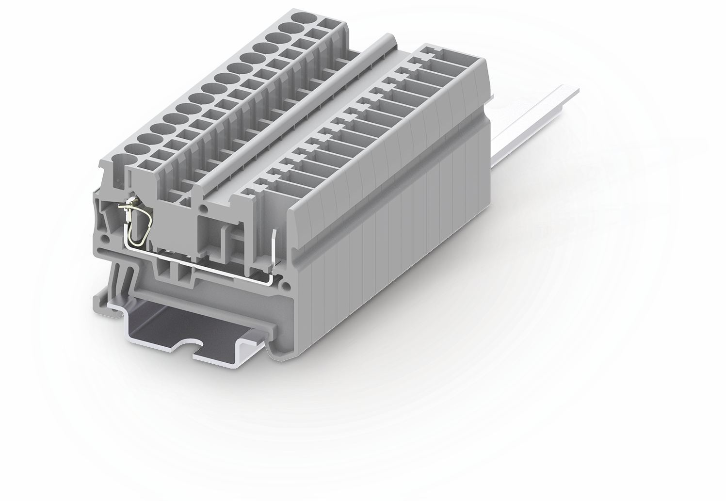 Проходная клемма TC2.5-2-1-GY - Проходная клемма, для подключения разъема, тип фиксации провода: пружинный, номинальное сечение: 2,5 мм кв., 24A, 500V, ширина: 5,2 мм, цвет: серый, тип монтажа: DIN 35