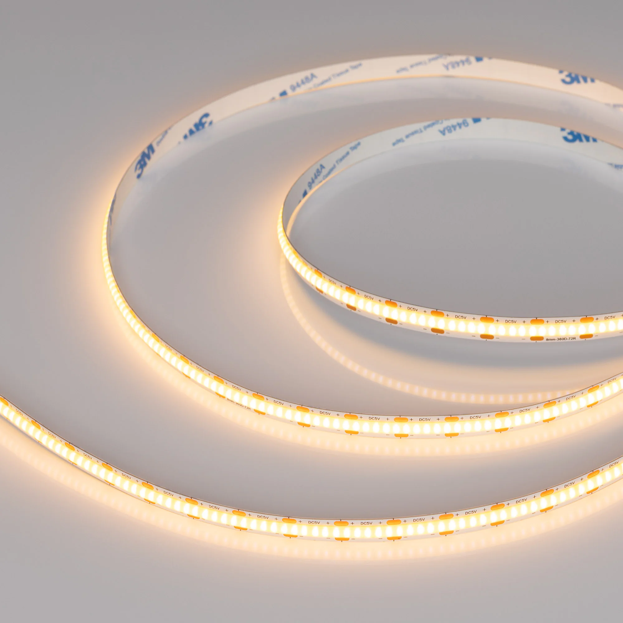 Лента COB-X360-8mm 5V Warm2700 (5 W/m, IP20, CSP, 5m) 041706 - Лента COB сплошной засветки без видимых светодиодов. Светодиоды CSP 360 шт/м. Цвет свечения ТЕПЛЫЙ 2700K, высокий индекс цветопередачи CRI>90, угол 150°. Мощность 5 Вт/м, питание 5 В. Размеры 