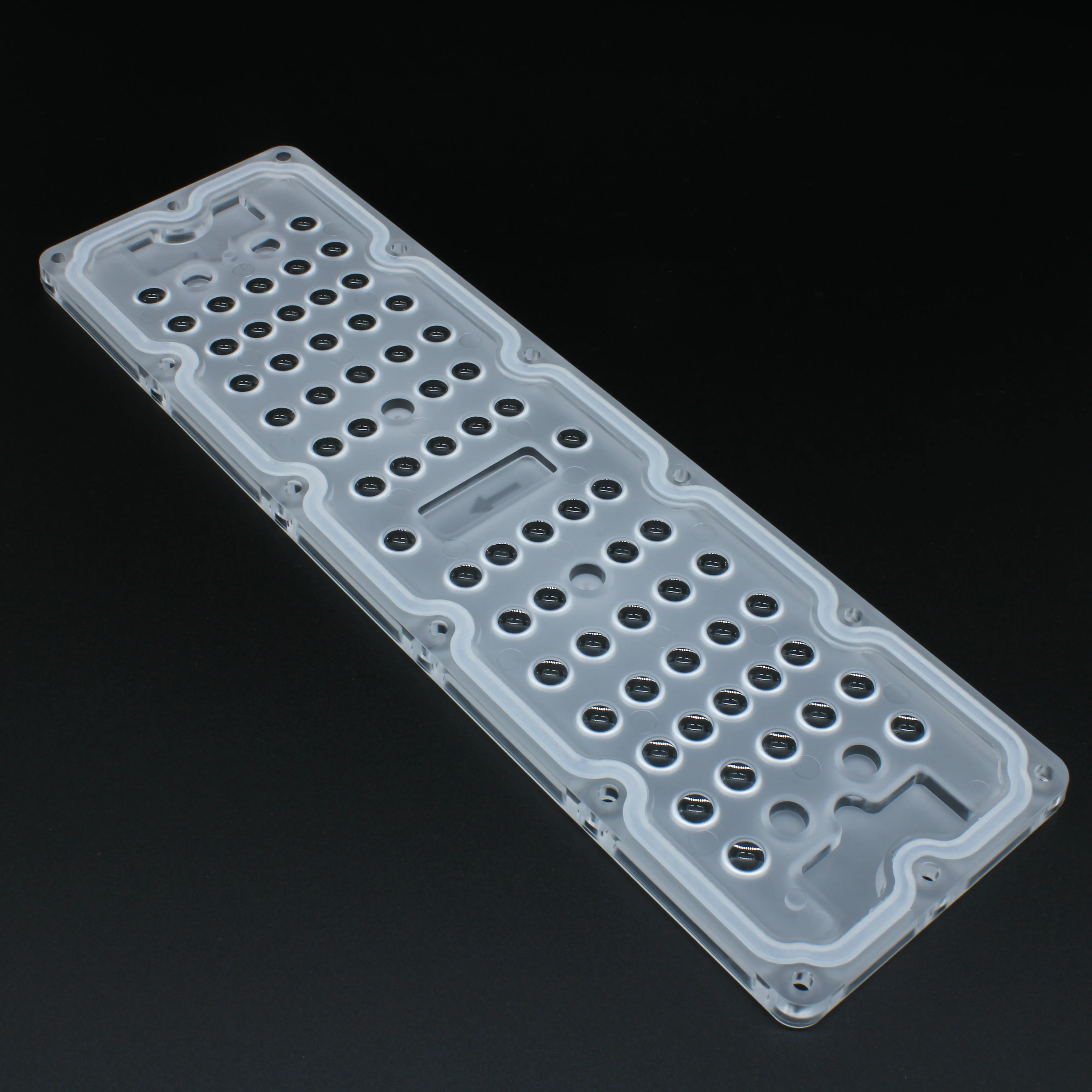 AJHB236D64LED90G - Групповая прямоугольная линза на 64 светодиода 3030/2835, эфф=90%, диаграмма 90°, 236x70mm   H:7,1mm, PC-1250Z