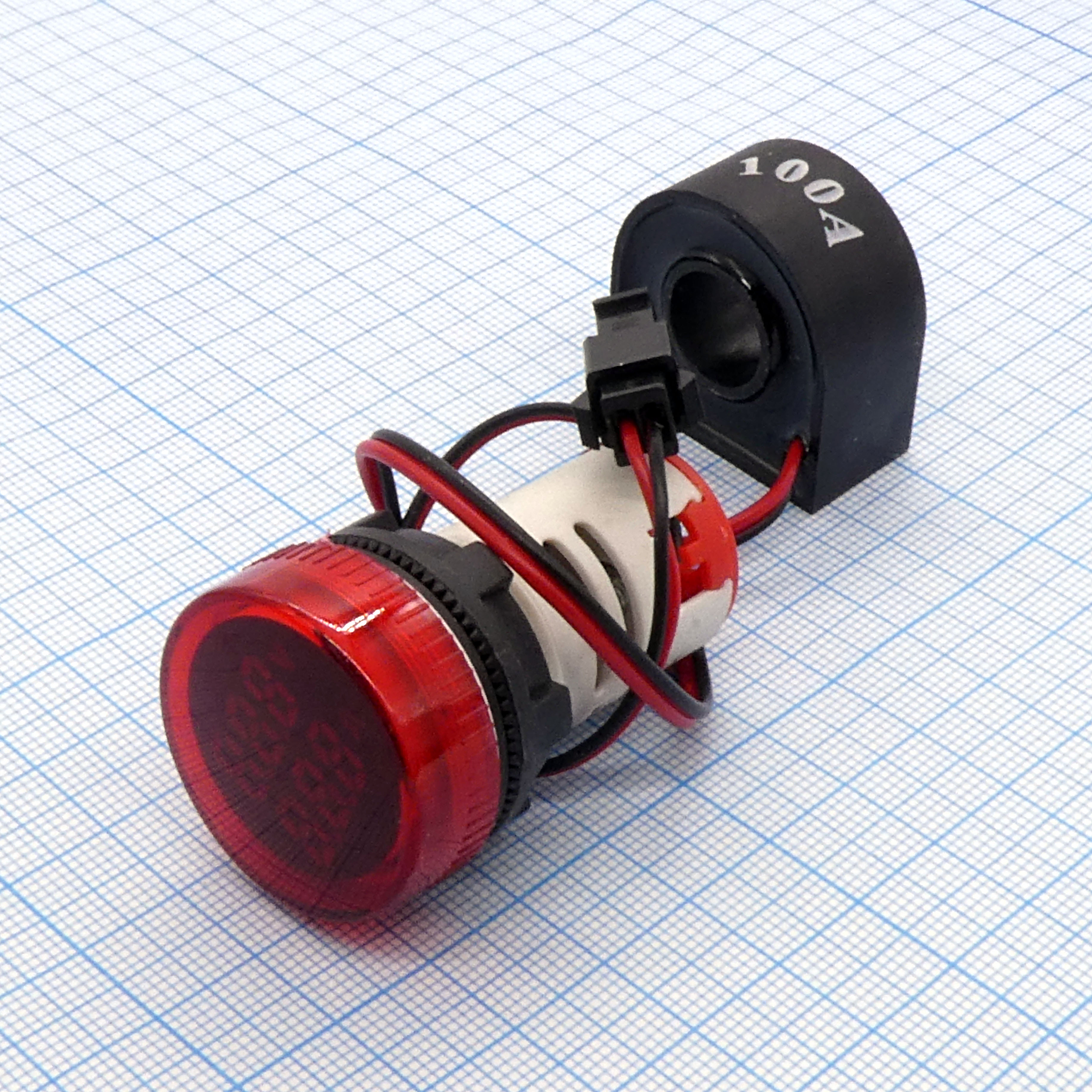 Вольтметр-амперметр круглый встраиваемый - Встраиваемый модуль вольтметра и амперметра. AC 80-500В; 0-100А (датчик тока в комплекте)