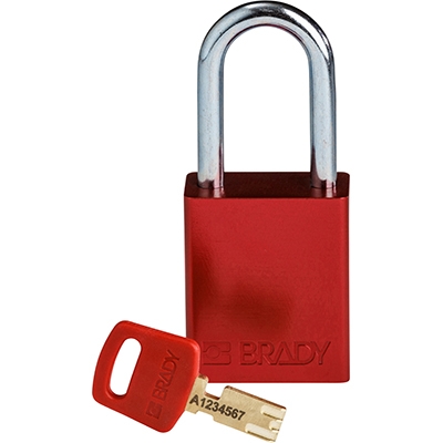 gws150307 - Замок SafeKey алюминиевый со стальной дужкой, высота дужки – 38 мм, диаметр дужки – 6.4 мм, алюминиевый корпус, размеры корпуса – 46х38х19 мм, цвет – красный, 1 шт/упак