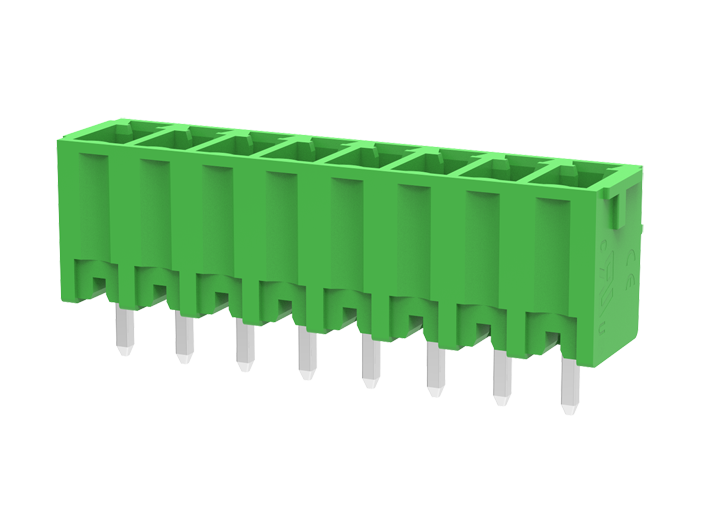 Вилочный разъем на плату MC-PA3.5V09-0001 - Вилочный разъем, вертикальный, на плату, шаг: 3.5 мм, 9 полюсов, фиксация на плате пайкой, исполнение: стандартное, 160V, 8A, цвет: зеленый