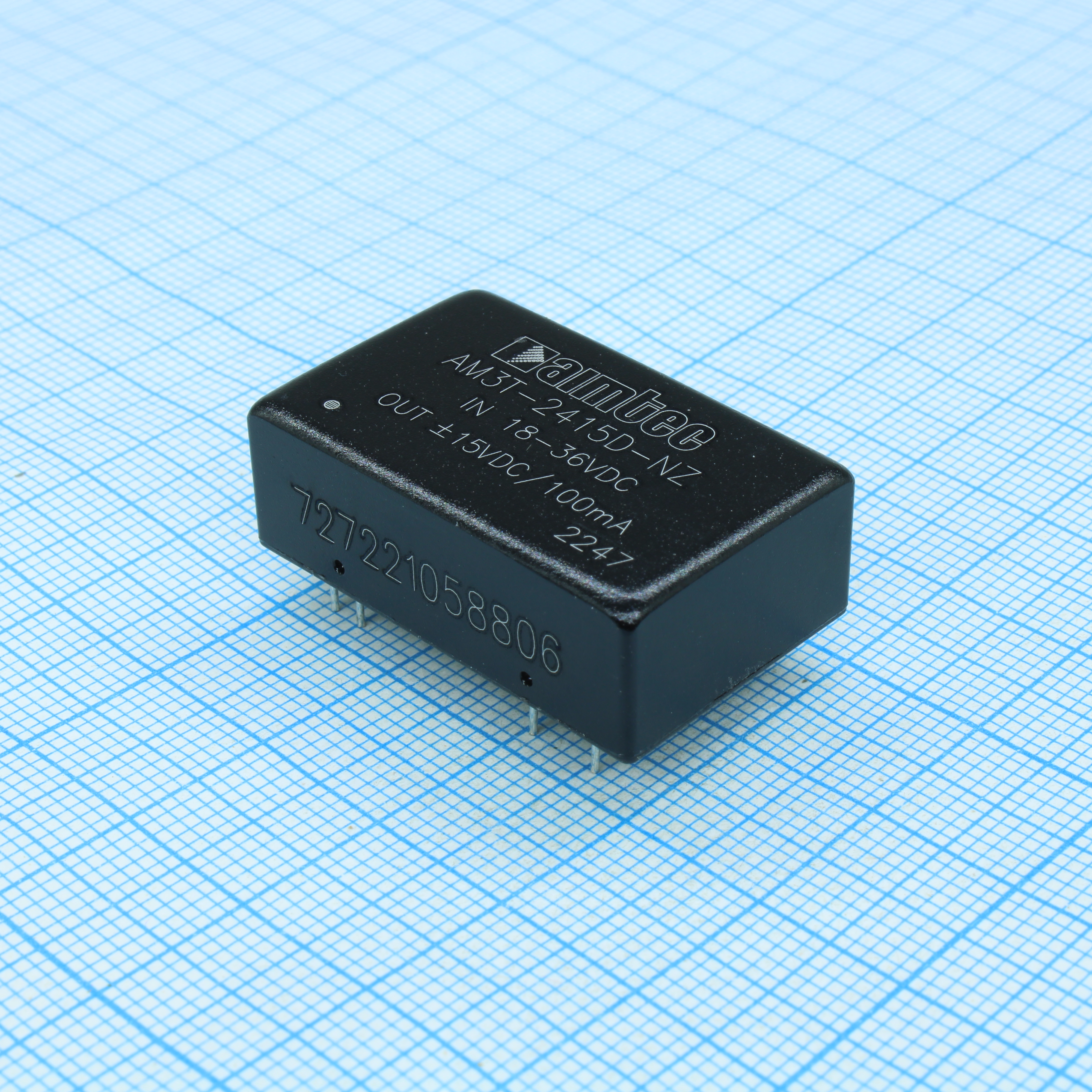 AM3T-2415D-NZ - DC/DC преобразователь 3 Вт  вход 18...36В выход ±15В  ±0.1А   -40...85°C, наработка на отказ 1000000 часов  КПД 84%  ёмк. нагрузка макс.±1000 мкФ  корпус DIP24, алюминий  установка на печатную плату  20x32x10.8 мм.