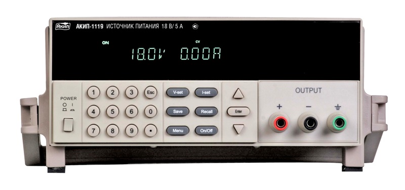 АКИП-1119 - Источник питания постоянного тока 90Вт, 1 канал 0-18В/5А, дискретность  10мВ/ 10мА