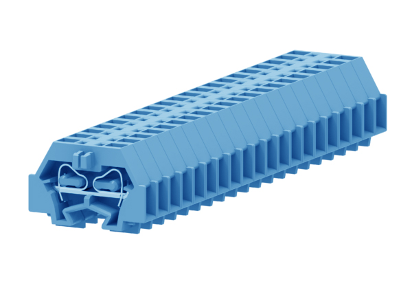 Клемма мини 241324 - Мини клемма, боковой подвод кабеля, 2 точки подключения в клемме, тип фиксации провода: пружинный, номинальное сечение: 2,5 мм кв., 24A, 500V, цвет: синий, тип монтажа: DIN15