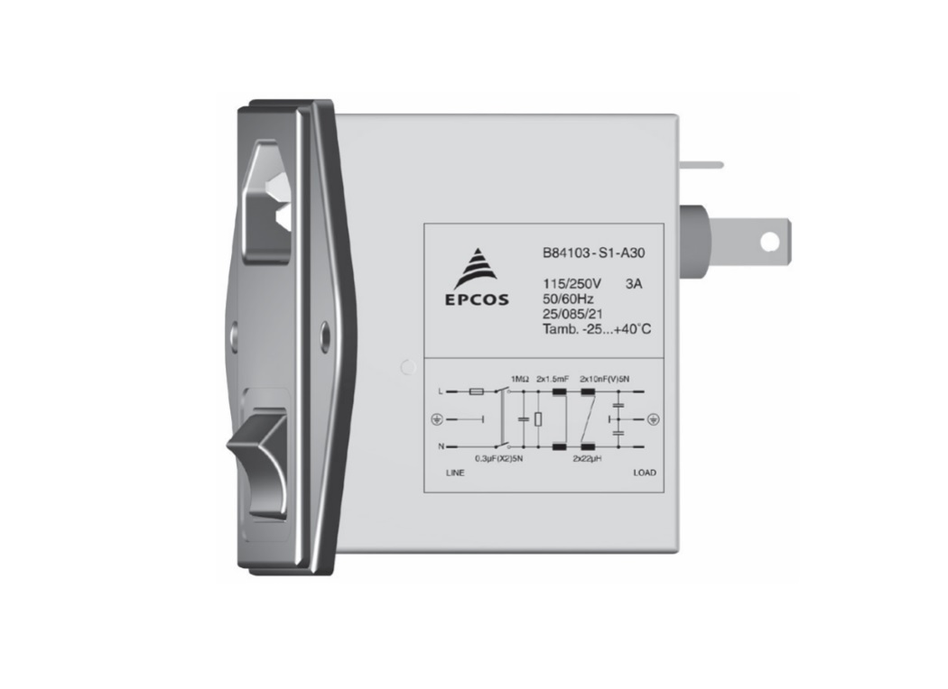 B84103S0001A060 - Однофазный сетевой фильтр 6А/250В, 2-х полюсный выключатель, держатель под предохранитель 5х20мм