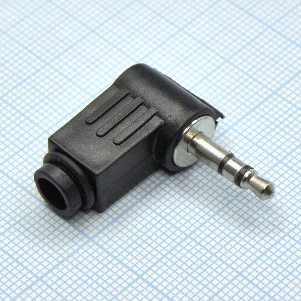 TRS 3.5 (mini plug) штекер угловой - Стерео аудио штекер 3.5 мм угловой пластиковый кожух