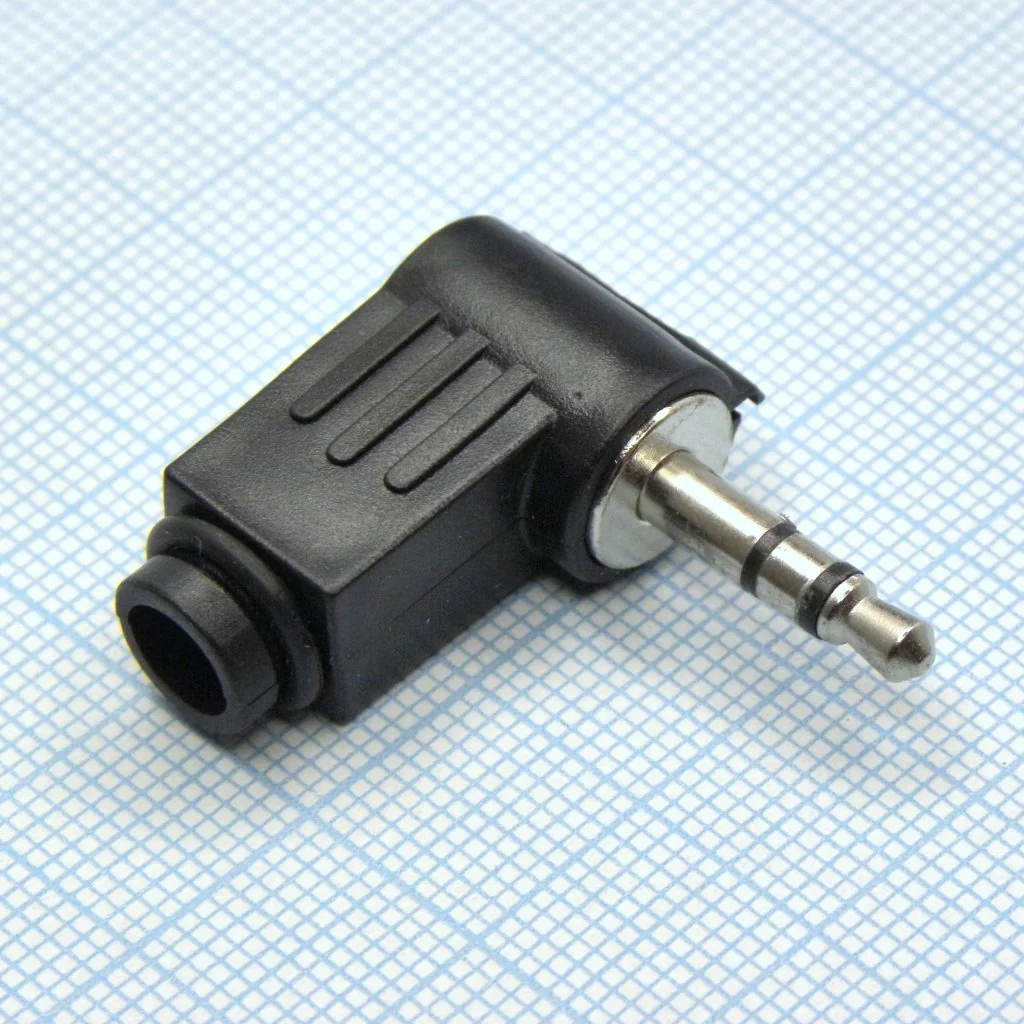 TRS 3.5 (mini plug) штекер угловой - Стерео аудио штекер 3.5 мм угловой пластиковый кожух