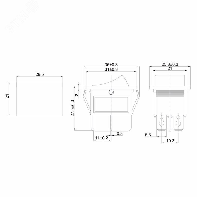 RWB-501 черный - Выключатель клавишный ON-OFF (4c) 15А 250В
