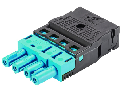 Разъем GST18I4F B2 ZR1 TB03 - Розеточный разъем на кабель диам. 9 - 11,5 мм, 4 полюса, пружинная фиксация, номинальное напряжение: 250/400V, номинальный ток: 20A, цвет корпуса: черный, цвет контактной вставки: бирюзовый, серия gesis GST18i4