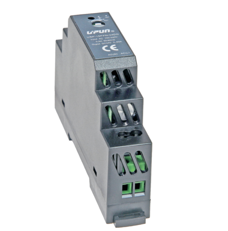 Источник питания USP-15PFN-05DN - Источник питания, однофазный, 5 V DC/2,4 A, 15 W; диапазон входных напряжений: 85 - 264 V AC; габариты (мм): 90x17.5x58, пластиковый корпус, монтаж: на DIN рейку