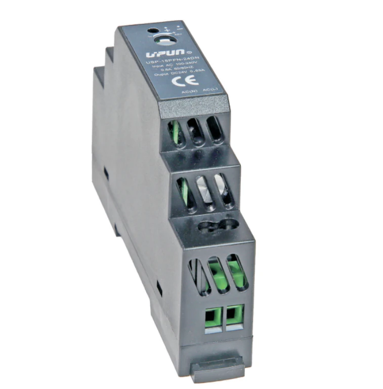 Источник питания USP-15PFN-05DN - Источник питания, однофазный, 5 V DC/2,4 A, 15 W; диапазон входных напряжений: 85 - 264 V AC; габариты (мм): 90x17.5x58, пластиковый корпус, монтаж: на DIN рейку