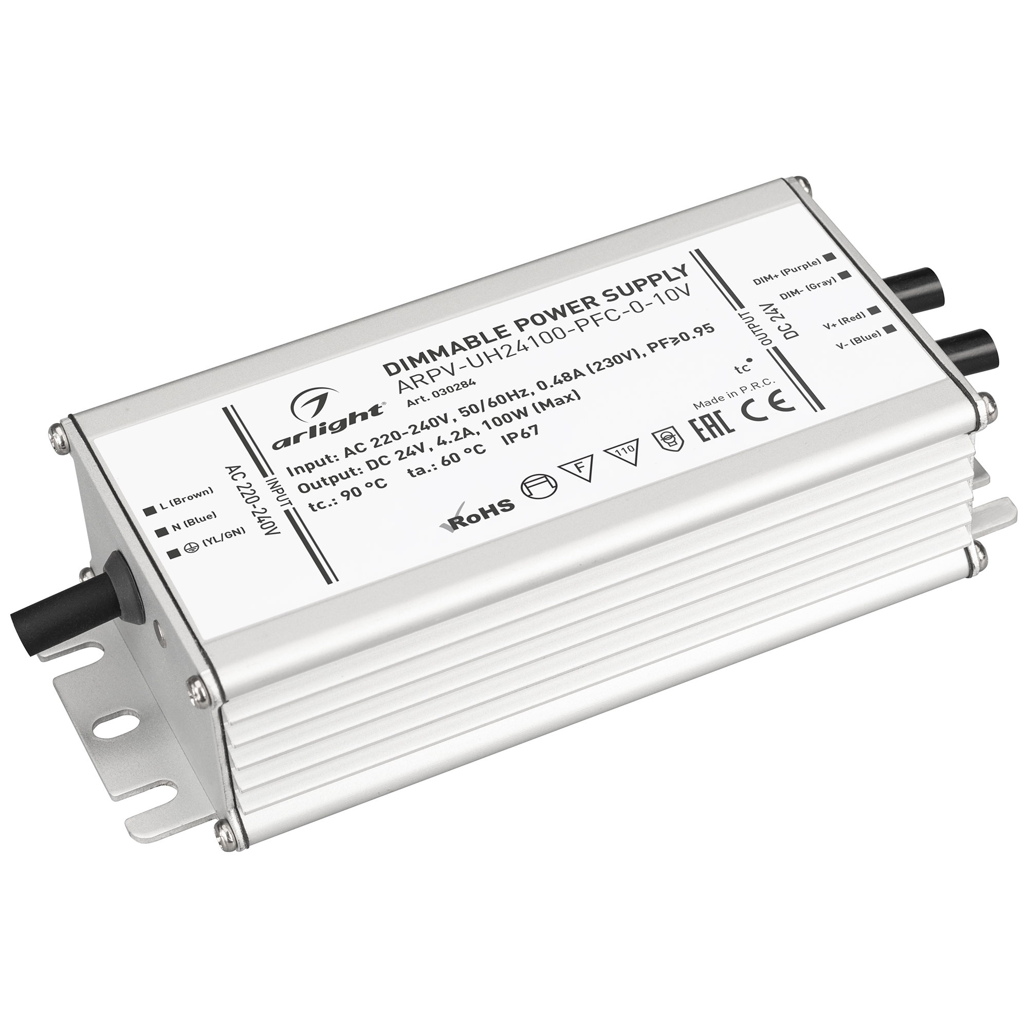 Блок питания ARPV-UH24100-PFC-0-10V (24V, 4.2A, 100W) 030284 - Диммируемый источник напряжения по стандарту 0-10 В с гальванической развязкой для светодиодных изделий. Входное напряжение 220-240 VAC. Выходные параметры: 24 В, 4.2 А, 100 Вт. Встроенный PFC