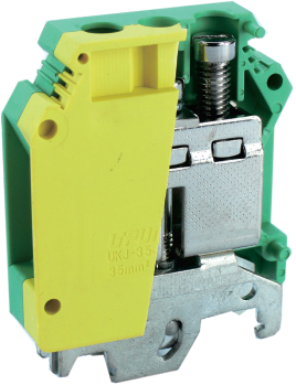Заземляющая клемма UKJ-16JDE - Заземляющая клемма, серия E, тип фиксации провода: винтовой, номинальное сечение: 16 мм кв., ширина: 12,2 мм, цвет: желто-зеленый, стандарт GB/T14048.1, тип монтажа: DIN 15