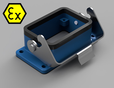 Открытое основание разъема EX 70.320.0628.9 - Основание разъема на панель, открытое, типоразмер 6B, взрывозащищита, с уплотнителем, с одной защелкой, без защитной крышки, материал корпуса: цинковый сплав