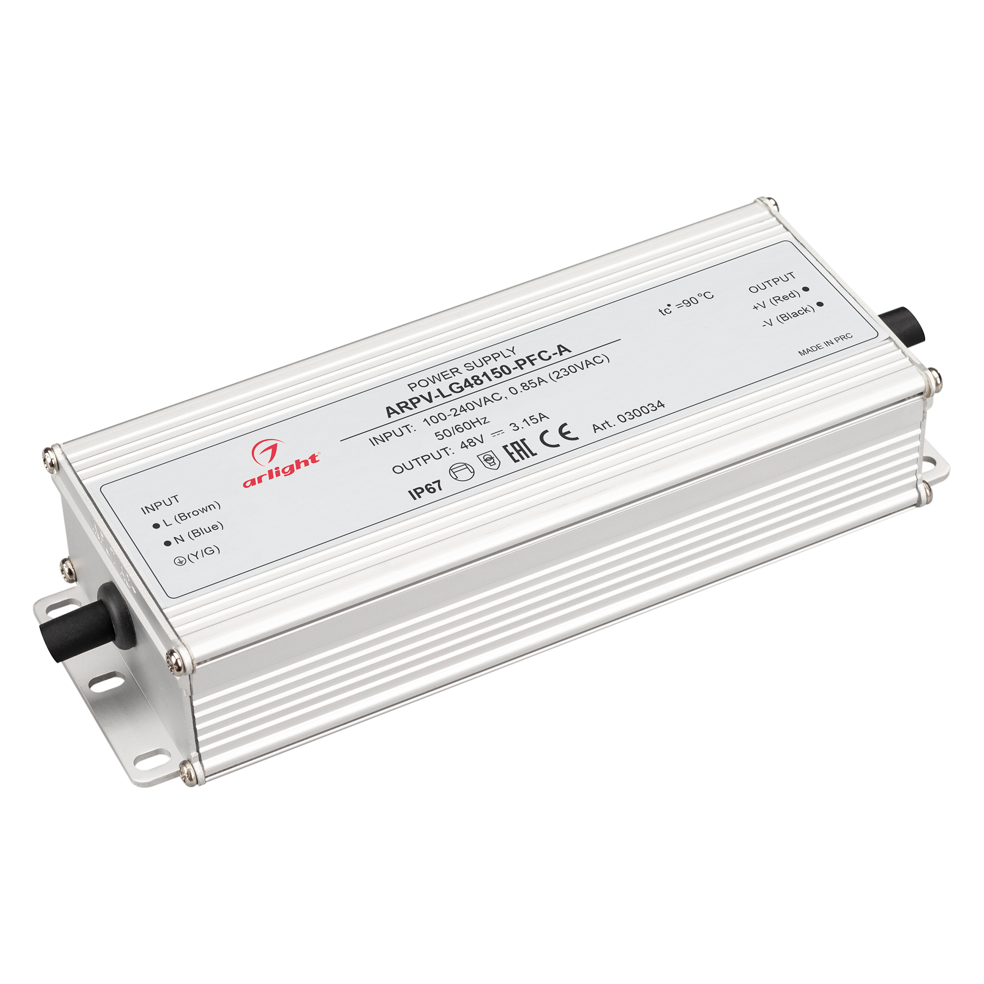 Блок питания ARPV-LG48150-PFC-A (48V, 3.15A, 150W) 030034 - Источник напряжения с гальванической развязкой для светодиодных изделий. Входное напряжение 100-240 VAC. Выходные параметры: 48 В, 3.1 А, 150 Вт. Встроенный PFC >0.98. Герметичный алюминиевый кор