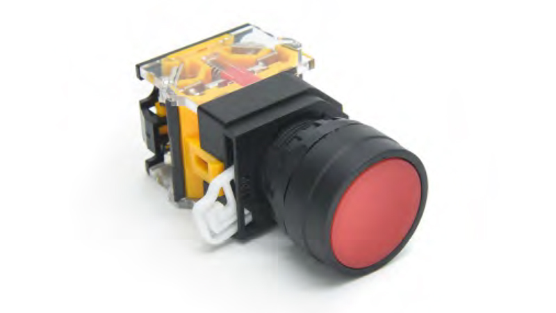 Кнопка  DT22A-FL11/RD - Кнопка управления в сборе, с блокировкой, 24 - 380VAC / DC, 0,6 - 10A, без подсветки, низкая, 1NO1NC, цвет: красный, диаметр отверстия: 22 мм, пластиковая обойма кнопки