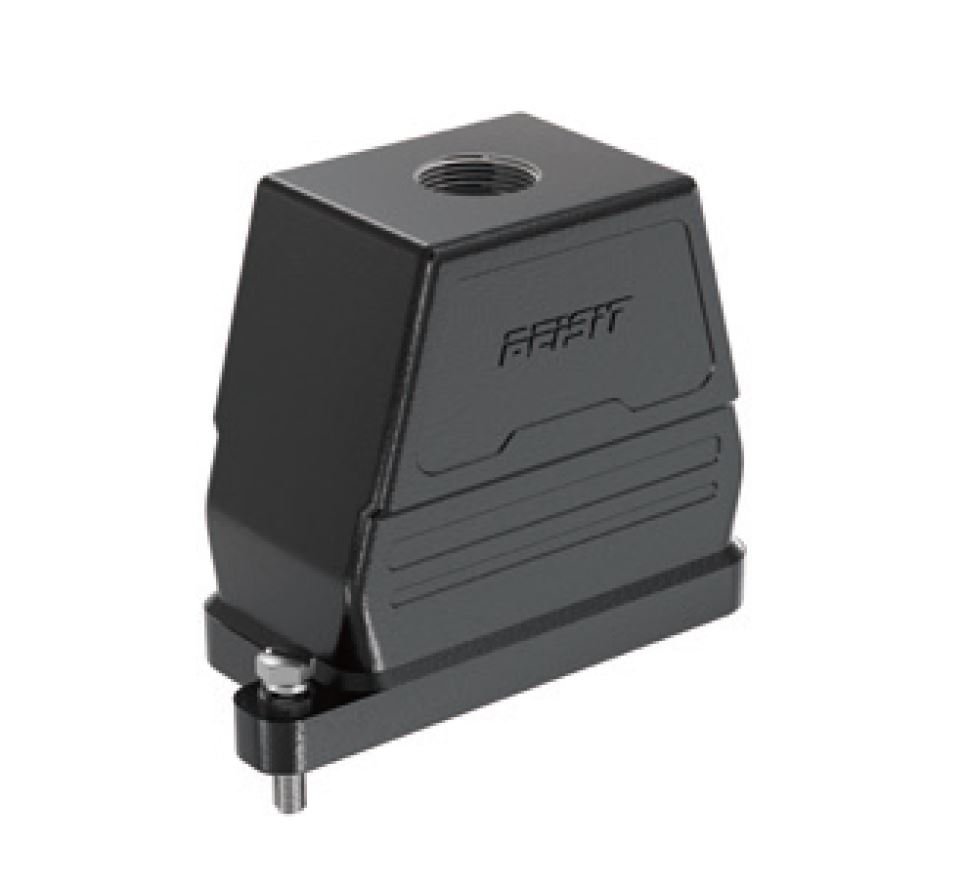 Крышка разъема HPR10B-TO-2B-M20 - Крышка разъема на кабель, типоразмер 10B, стандартное исполнение, без уплотнителя, 1 отверстие с резьбой для кабельных вводов M20x1,5, с верхним расположением, винтовая фиксация разъемного соединения, материал корпуса: ал