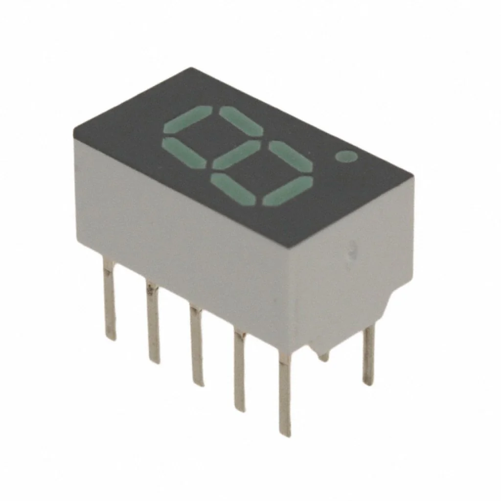 HDSP-7801 - Семисегментный одноразрядный светодиодный индикатор, высота символа 7.62 мм (0.3"), 571нм, Общий анод, Зеленый