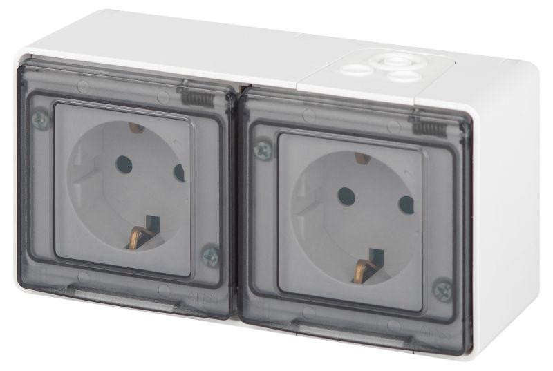 Розетка Эксперт 11-2503-01 2х2P+E гориз. IP55 16А-250В ОУ бел. Эра Б0063264