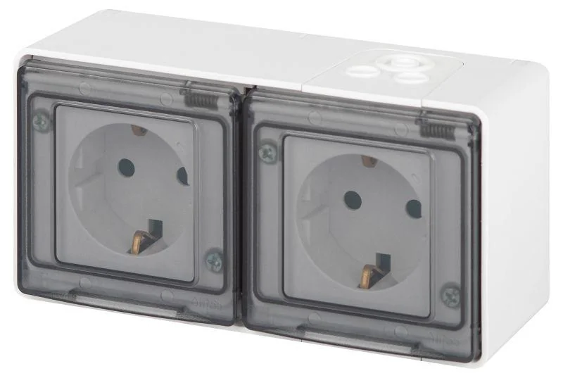 Розетка Эксперт 11-2503-01 2х2P+E гориз. IP55 16А-250В ОУ бел. Эра Б0063264