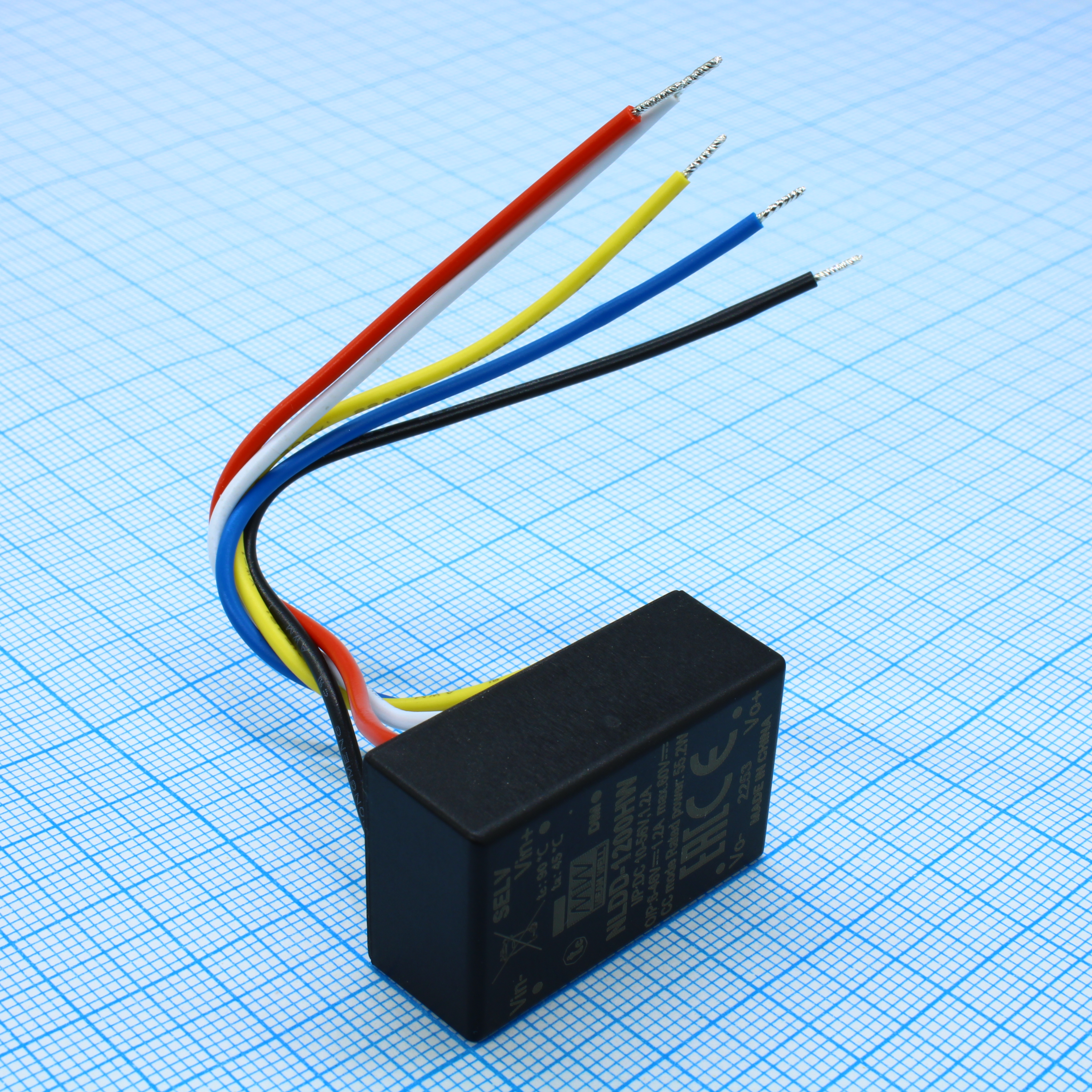 NLDD-1400HW - DC/DC LED понижающий, вход 10…56В, выход 6…46В/1.4А, КПД до 95%, вход On/Off/DIMM, 32.1x20.5x12.5мм, проводные выводы, -40…50°C, пластик