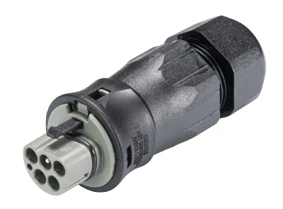 Разъем RST25i5 96.052.4554.3 - Вилочный разъем на кабель диам. 13-18 мм, IP68(69k), 5 полюсов, винтовая фиксация провода, номинальные характеристики: 250/400V+РЕ, 25A, цвет контактной вставки: серый, цвет корпуса: черный, серия RST Classic