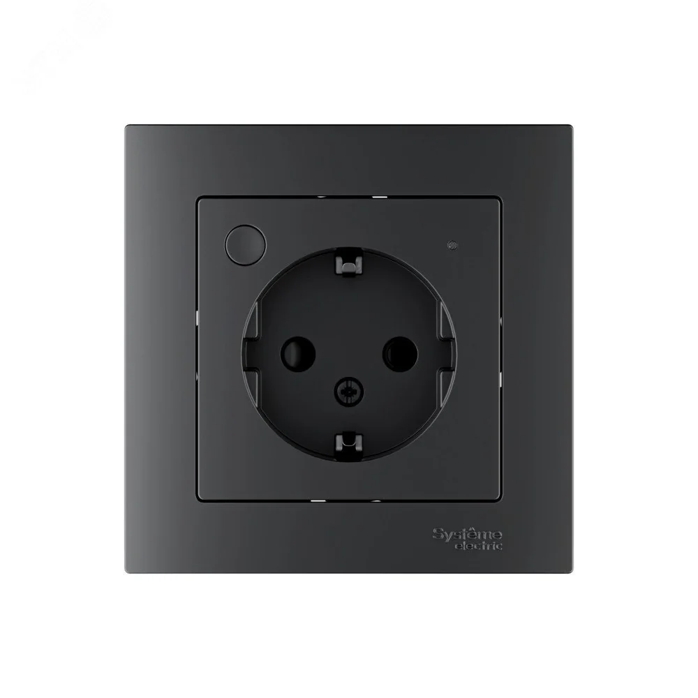 ATLASDESIGN SMART РОЗЕТКА с заземл., со шт., Zigbee, L+N, 16А, мех., КАРБОН ATN001045Z