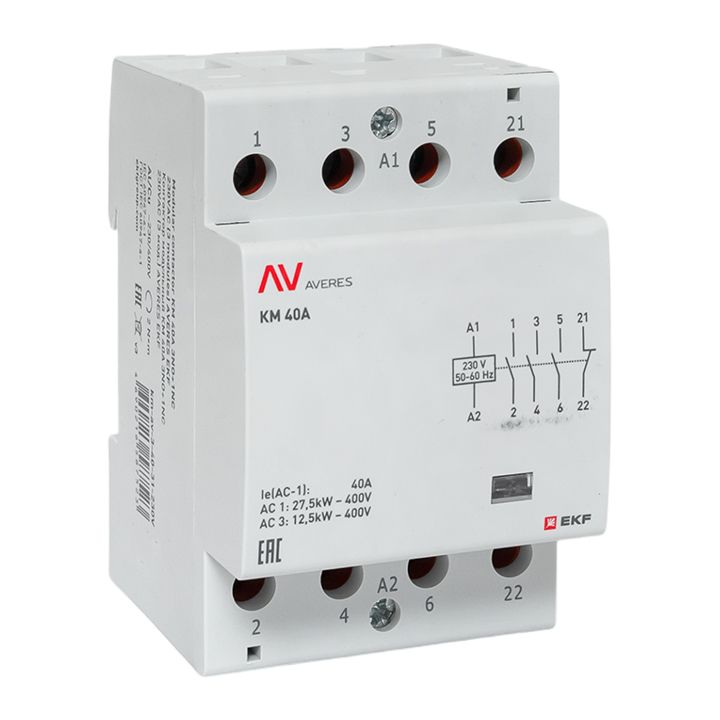 Контактор модульный КМ 40А 3NO+1NC 230VAC (3 мод.) AVERES EKF