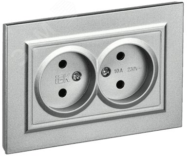 Розетка 2-м СП BRITE РС12-2-БрА 10А в сборе без заземл. без защ. шторок алюм. BR-R20-10-K47-F