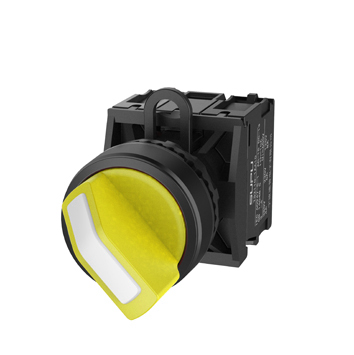 Селекторный переключатель (желтый) TS2011-1AB30 - Переключатель, короткая ручка, 2-х позиционный без самовозврата, с подсветкой, пластиковое переднее кольцо, без контактной группы, диаметр головки кнопки 29,5 мм, диаметр посадочного отверстия: 22 мм, цвет