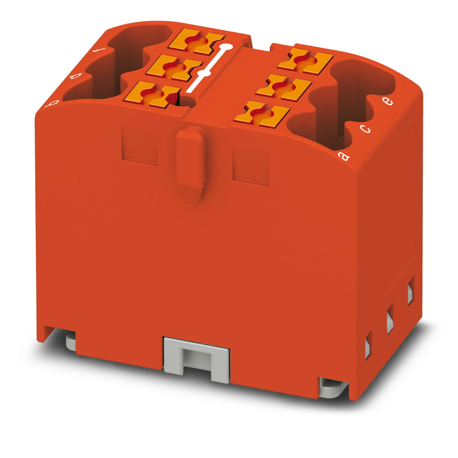 Распределительная клемма JUT15-6x2.5-RD - Распределительная клемма, 6 точек подключения, тип фиксации провода: Push-in, номинальное сечение: 2,5 мм кв., 690V, 41A, цвет: красный, тип монтажа: DIN35
