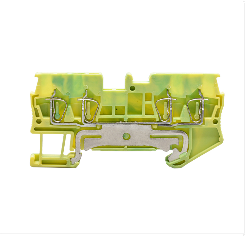 Заземляющая клемма JUT3-2.5/2-2PE - Заземляющая клемма, 4 точки подключения, тип фиксации провода: пружинный, номинальное сечение: 2,5 мм кв., 800V, ширина: 5,2 мм, цвет: желто-зеленый, тип монтажа: DIN35