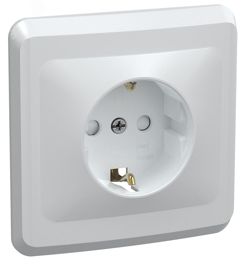 Розетка 1-м СП Вега РСш10-3-ВБ с заземл. контактом и защ. штор 16А бел. IEK ERV14-K01-16-DM